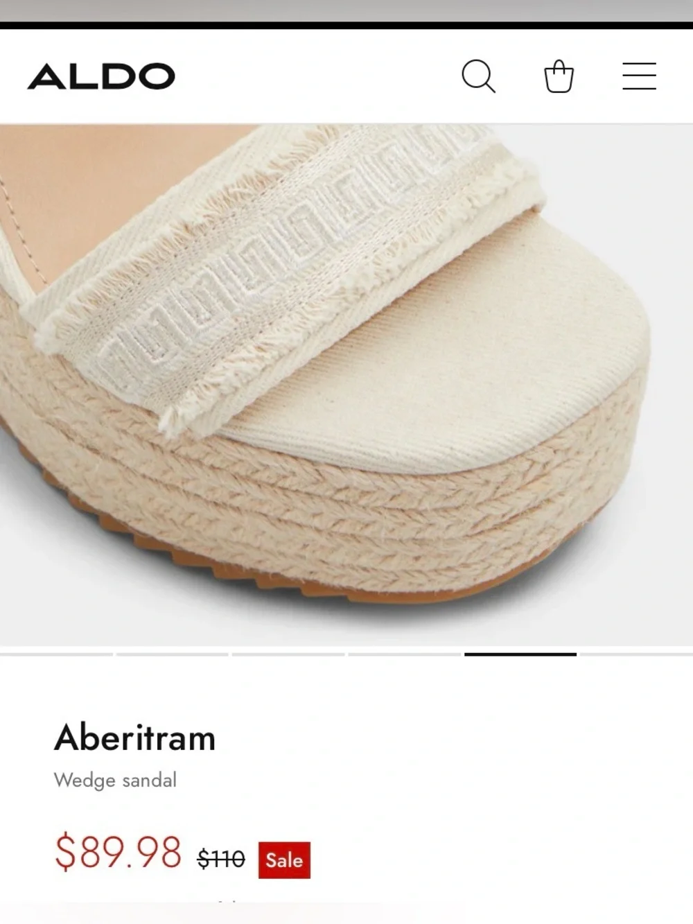 ALDO Aberitram Cream/Tan Frayed-Trim Wedge Sandals with Ankle Strap